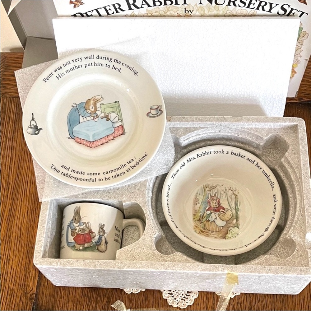 Wedgwood Peter Rabbit 3 piece Nursery Set - Mug, Plate & Oatmeal bowl.